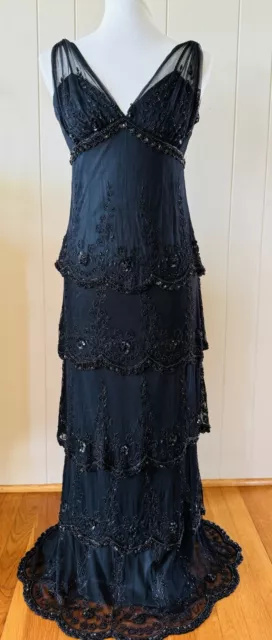 PISARRO NIGHTS Women's Black Sequin Beaded Evening Gown Size 6