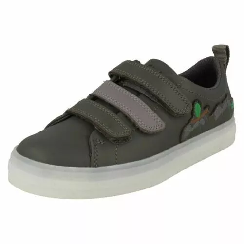 Niños Clarks Insecto Detalle Cierre Adhesivo con Luz Zapatos de Cuero Campana K