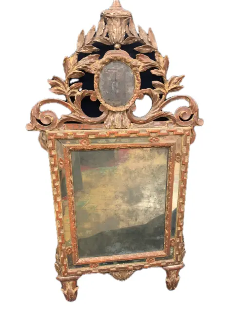 Antique Miroir Luigi XVI en Bois Sculpté Et la Mecque D'Époque 700 Piémontaise 2