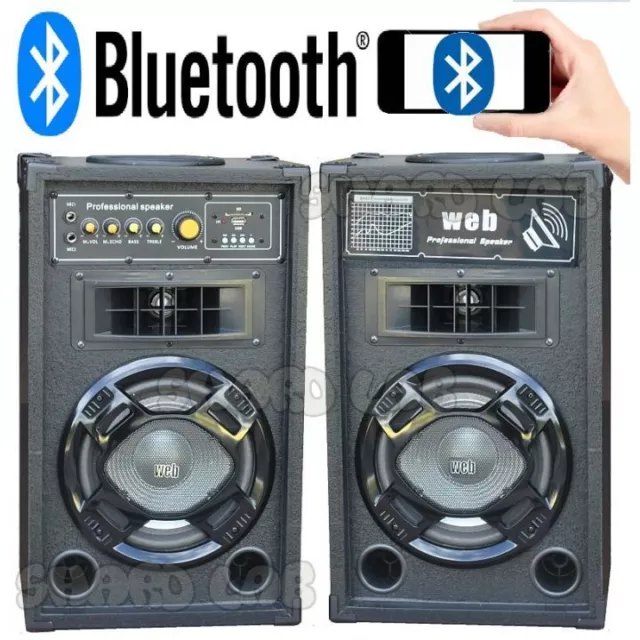 😍 Coppia Casse Amplificate Attive Karaoke Altoparlanti 400W  Bluetooth Usb Fm