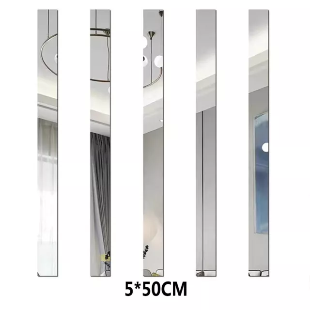 5-50 Pcs Long Strip Mirror Acrylic Wall Stickers Self-adhesive Tile Rectangle UK