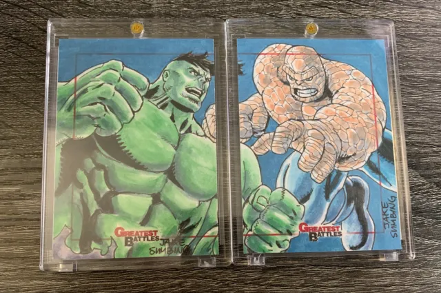 Marvel Greatest Battles Sketch card Puzzle By Jake Sumbing The Thing Vs Hulk