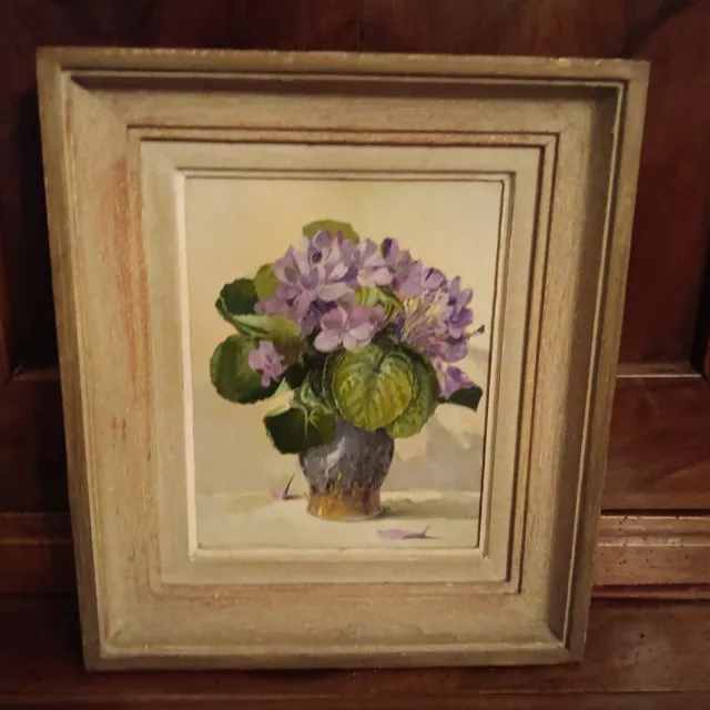 Tablean Ancien Violettes. Nature Morte. Huile Sur Carton