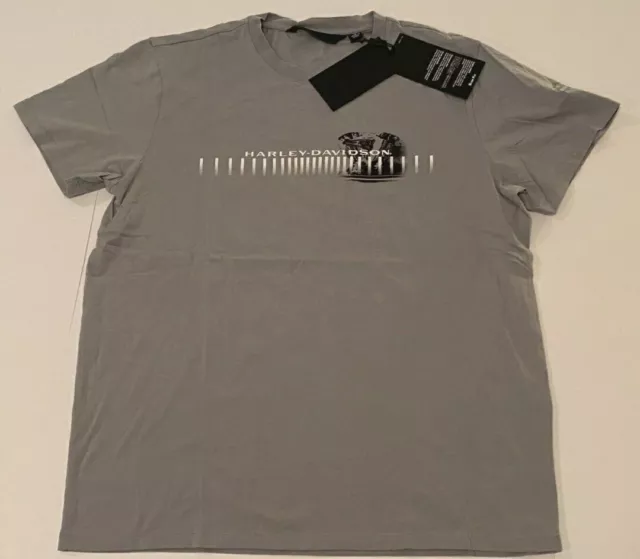 Harley Davidson Men's Sz XL Horizontal Engine Print Grey Tee Slim Fit 99003-19VM