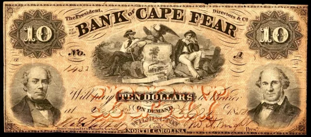 July 4, 1858 Wilmington Bank Of Cape Fear North Carolina Salem $10 Note G416