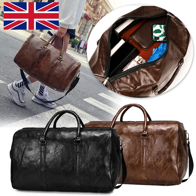 UK Men Leather Duffle Weekend Bag Large Travel Women Gym Luggage Handbag Holdall