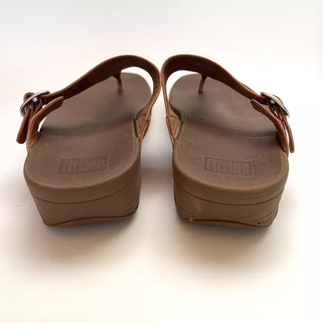 FitFlop Womens Size 8 Brown Leather The Skinny Thong Buckle Wedge Slide Sandals 8