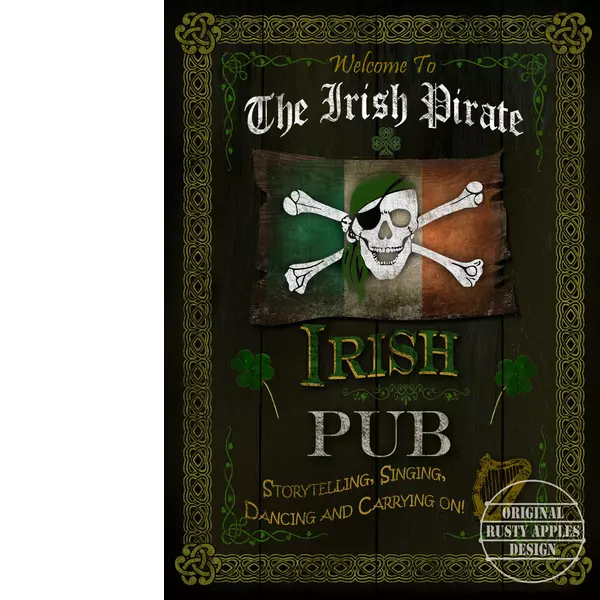 Irish Skull & Crossbones Irish Traditional Pub Sign Metal Wall Art Home Décor