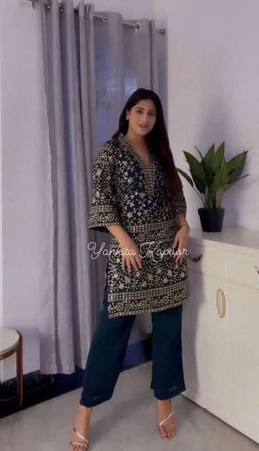Designer indiano pakistano Salwar Kameez Bollywood Dress Party Wear Abito...