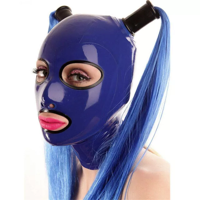 Latex Hood Ponytail Wigs Double tail Pigtail Girl Headgear Rubber