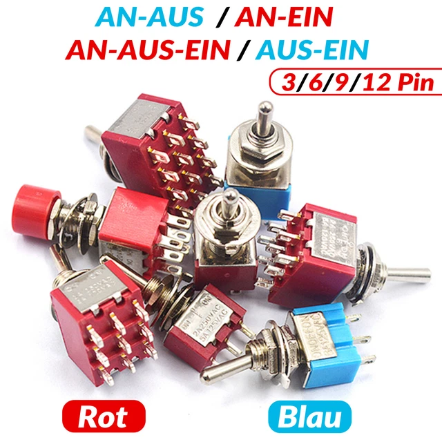 Kippschalter Subminiatur, EIN - AUS, 2 Pins, blaues Gehäuse - Akk Kippschalter Subminiatur, EIN - AUS, 2 Pins, blaues Gehäuse - Akk