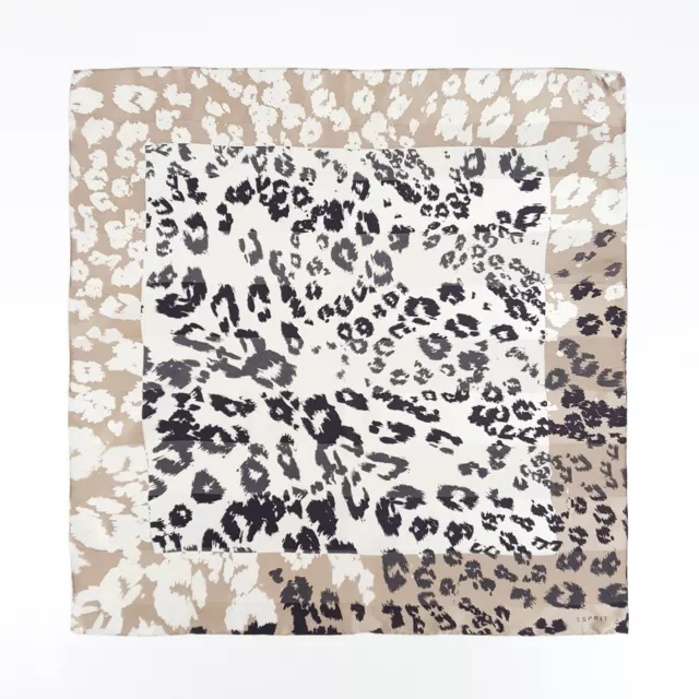 ESPRIT Silk Carre Square Neck Kerchief Scarf Foulard Leopard Print Beige Taupe