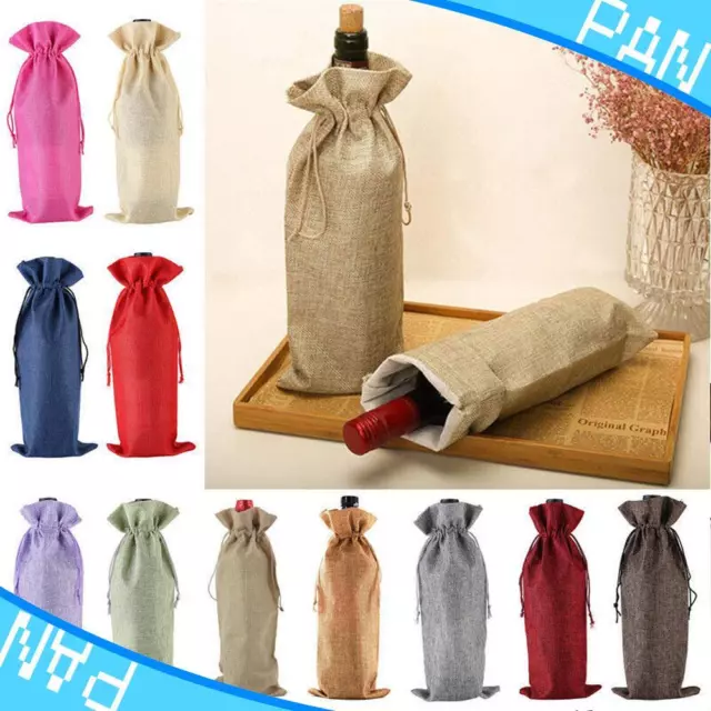 Rustic Wine Bottle Bags Pouch Wine Bottle Covers Drawstring Jute Burlap Gifts AU