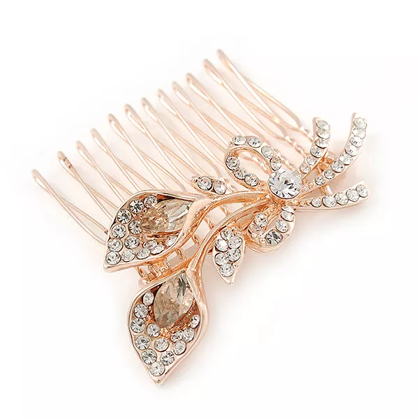 Bridal/ Wedding/ Prom/ Party Rose Gold Tone Clear Austrian Crystal Calla Lily