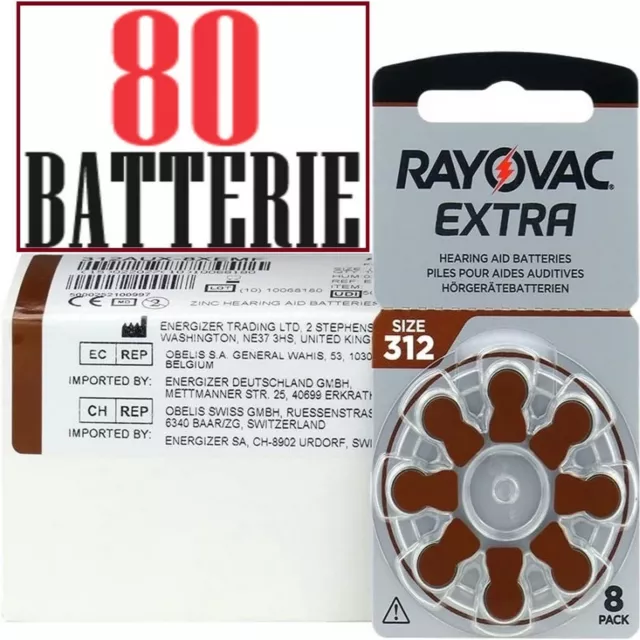 80 batterie per apparecchi acustici 312 rayovac extra PR41 pile protesi udito