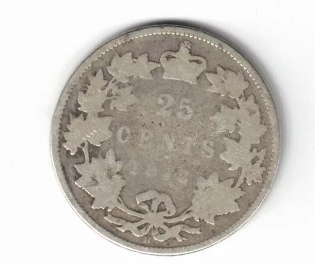 Canada 1872H 25 Cents Quarter Queen Victoria Sterling Silver Coin