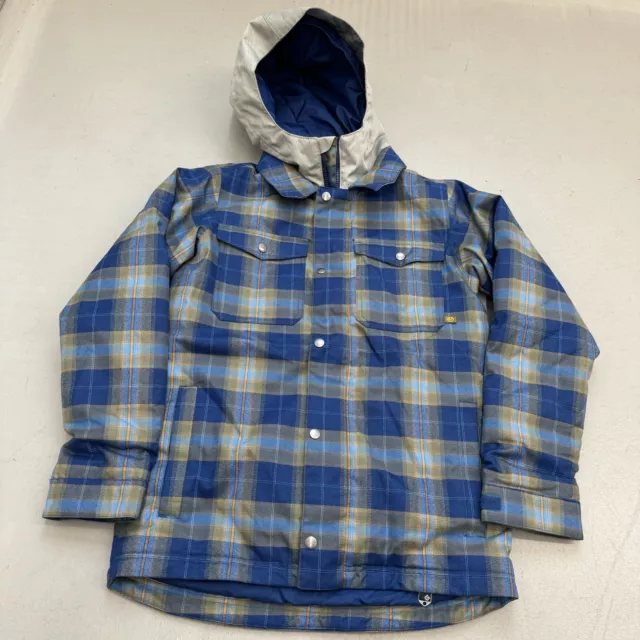 Burton Uproar Dhaka Dry Ride Snowboard Ski Jacket Blue Plaid Hooded Boys Large