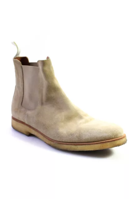 Common Projects Mens Suede Low Heeled Elastic Chelsea Ankle Boots Tan Size 9