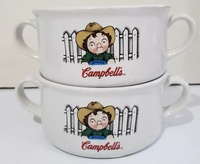 Campbell's Soup Cup Mug Bowl With Handles 2001 Houston Harvest Set Of 2