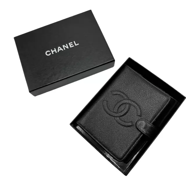 CHANEL TIMELESS CC Ring Black Caviar Agenda Passport Cover Gold with Box  £721.34 - PicClick UK