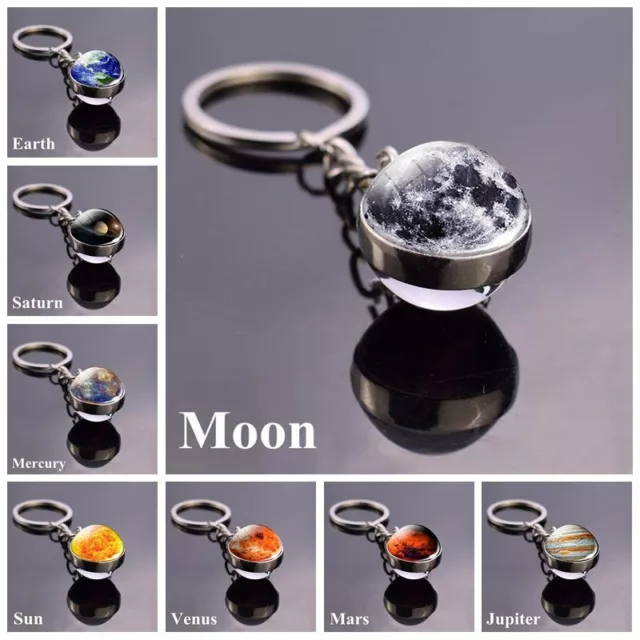 Solar System Planet Galaxy Nebula Keychain Pendant Double Side Glass Ball Gift