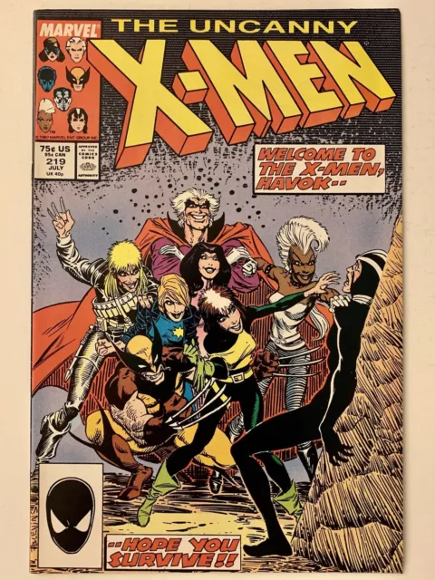 Uncanny X-Men #219 (1987) Havok joins X-Men vs Sabretooth (VG/8.5) KEY MCU
