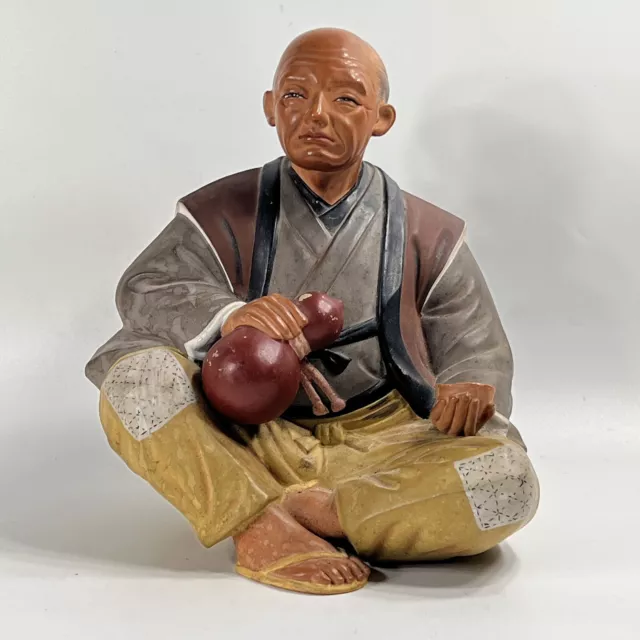 Vintage Japanese Ceramic Hakata Urasaki 7.5" Sitting Man Holding Bowl & Gourd