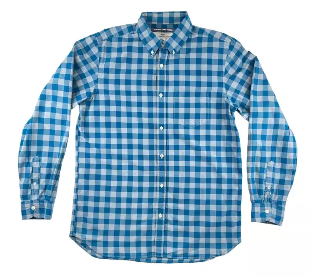 OLD NAVY Shirt Mens LT Blue Summer Check Long Sleeve Collared Button Down
