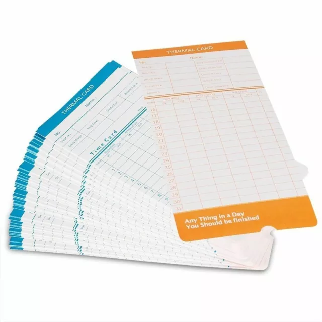 100X Monthly Time Clock Cards For Thermal Attendance Payroll Recorder Bundy