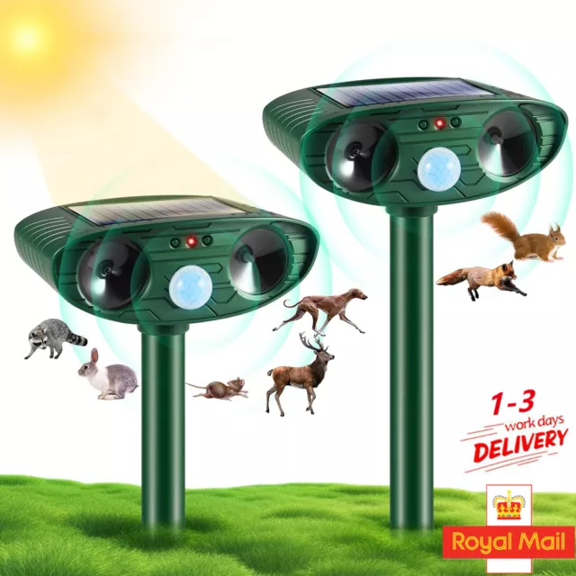 Solar Ultrasonic Garden Deterrent Repeller Animal Bird Cat Scarer Pest Fox Dog