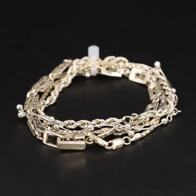 Sterling Silver - Lot of 5 Assorted Serpentine Rope Bead Chain Bracelets - 20g