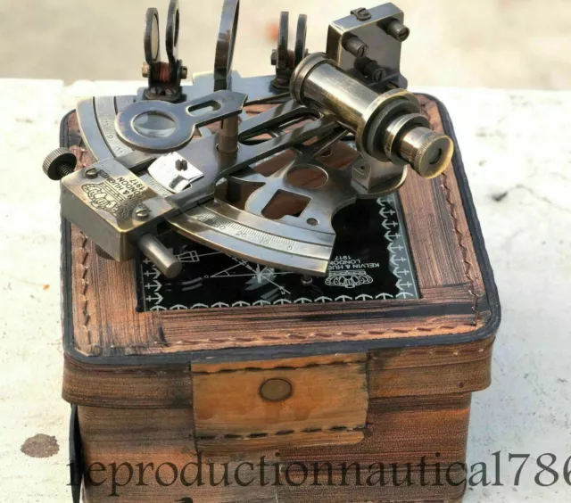 Massives Messing Maritim Nautisch Survey Navy Sextant W / Leder Box Vintage Gift