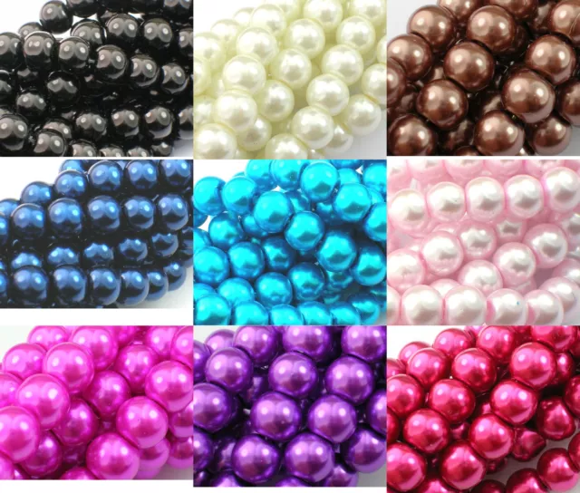 ❤ 3,4,6,8,10,12mm Glass Pearls Beads CHOOSE COLOURS SIZES Jewellery Making UK ❤