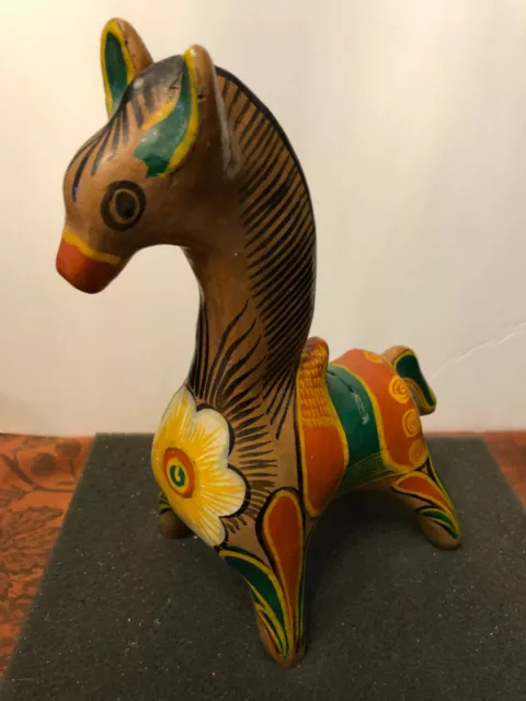 Mexican Painted Clay Pottery Terra Cotta Horse Bank Figurine Folk Art 8" Tall
