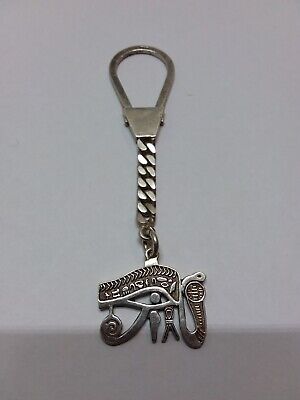 Vintage Egyptian  sterling silver key ring chain eye of hours  tut