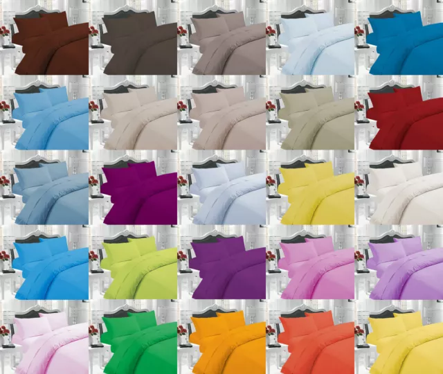100% Cotton Blend Duvet Quilt Cover Bedding Set With Pillowcases - All Sizes