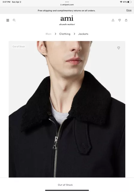 Men’s Alexandre Mattiussi Ami Paris Zipped Shearling Jacket Black Sz L Sold Out