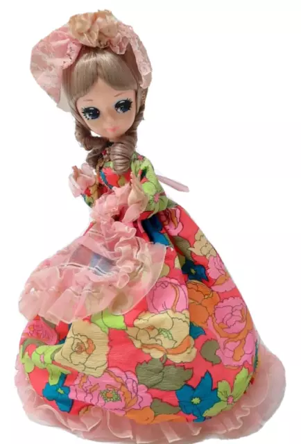 Vintage Big Eye Bradley Fancy Lady Frilly Floral Multi-Colored Dress 12" Vintage Big Eye Bradley Fancy Lady Frilly Floral Multi-Colored Dress 12"
