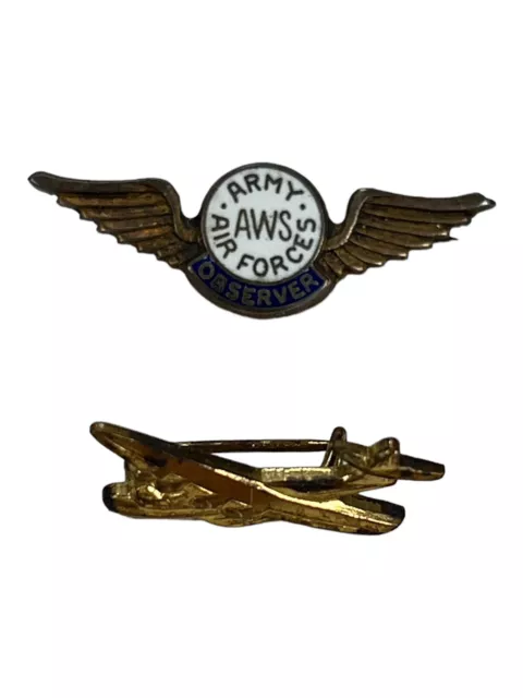 WWII Vintage Army Air Forces AWS Observer Wings Pin AIRCRAFT WARNING SERVICE