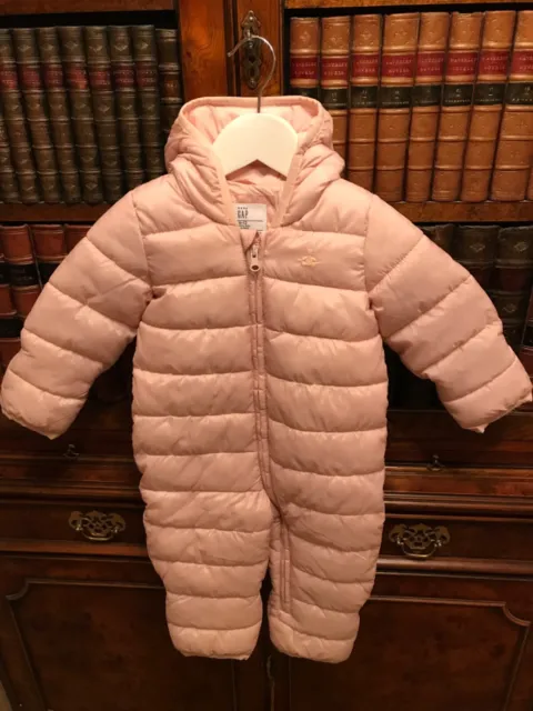 GAP Pink Recycled Lightweight Snowsuit - Integral Mitts & Booties - 6-12 M - New