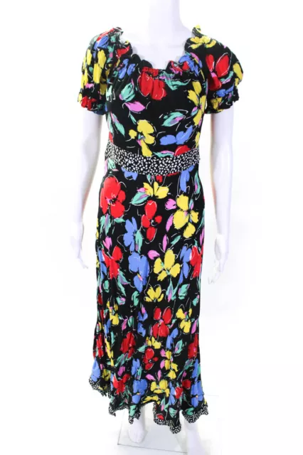 Rixo For Target Womens Off Shoulder Floral Printed Maxi Dress Black Multi Size 8