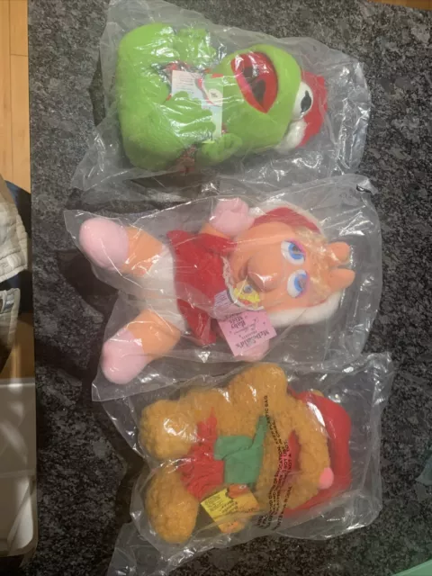 3 MUPPET BABIES PLUSH - 1988 McDonalds KERMIT Miss Piggy FOZZIE BEAR Christmas