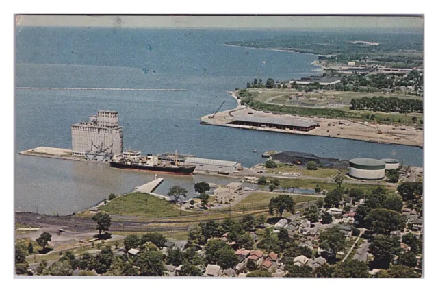 Postcard NY Harbor Tanker Ship Boat Docks Water Aerial View Oswego New York