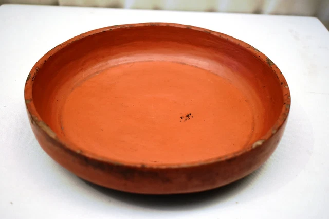 Antique Burmese Lacquerware Old Lacquer Plate Tray Round Red Wooden Rare Old "12 3
