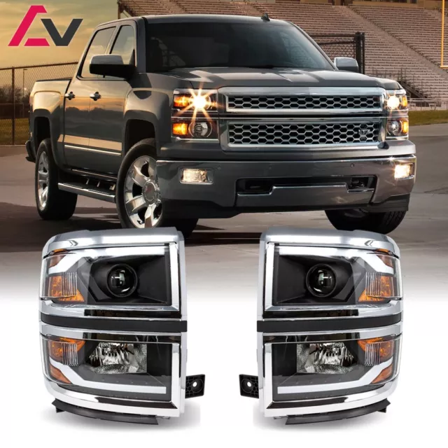 Sequential Headlights 2014-15 Chevy Silverado 1500 Projector LED DRL Front Lamps