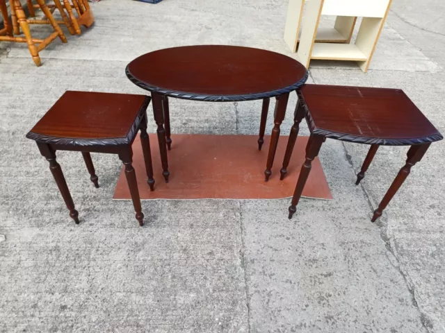 Vintage Nest Of 3 Mahogany Tables Side Occasional Coffee Table Solid Wood Glossy