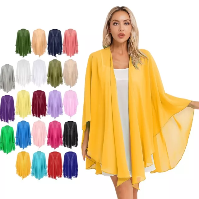 Women's See Through Chiffon Shawl Open Front Cardigan Bolero Shrugs Covers Up 3