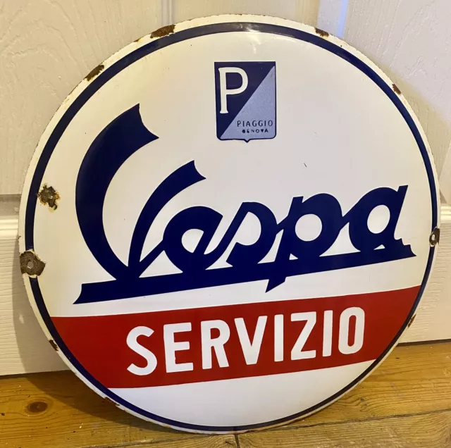 Rare Vintage Piaggio Vespa Scooter Service Enamel Advertising Metal Dealer Sign