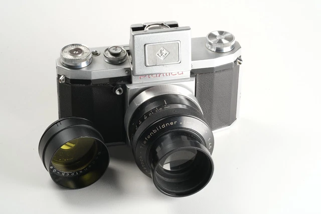 Praktica Nr. 45308 mit Rodenstock Imagon 4,5/12cm Nr. 2031845 + Lochblende