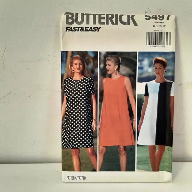 Butterick 5497 Misses'/Misses Petite Dress Loose Fitting 6-8-10-12 UNCUT Pattern